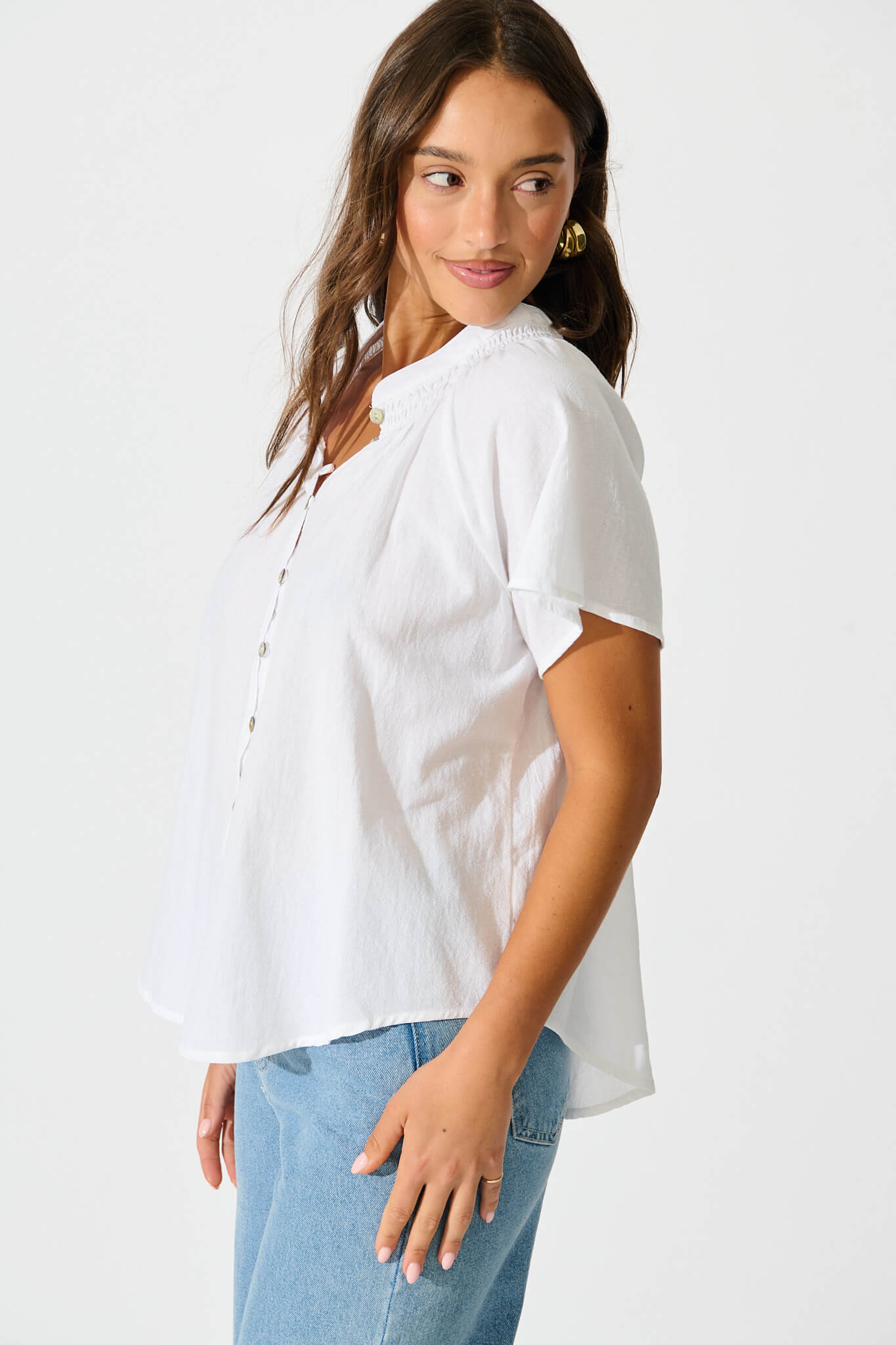 Lombard Top in White Cotton Linen