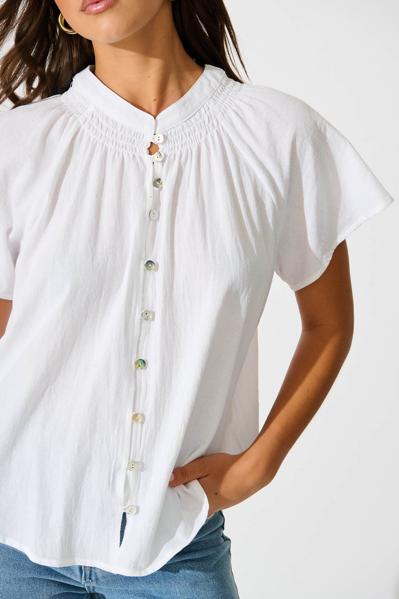 Lombard Top in White Cotton Linen