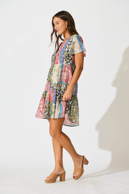 Adeline Shirt Dress In Multi Patchwork Print