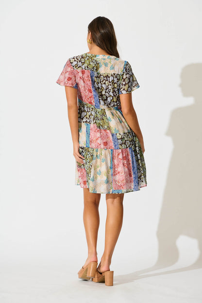 Adeline Shirt Dress In Multi Patchwork Print