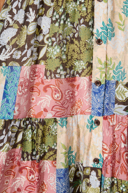 Adeline Shirt Dress In Multi Patchwork Print