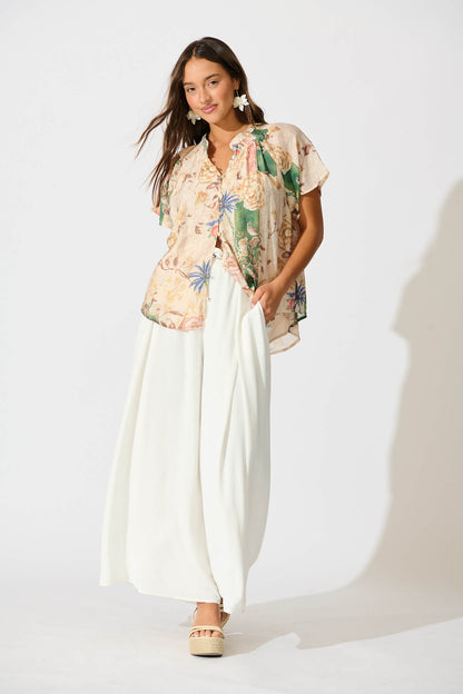 PRE ORDER Lombard Top in Beige with Green Multi Floral