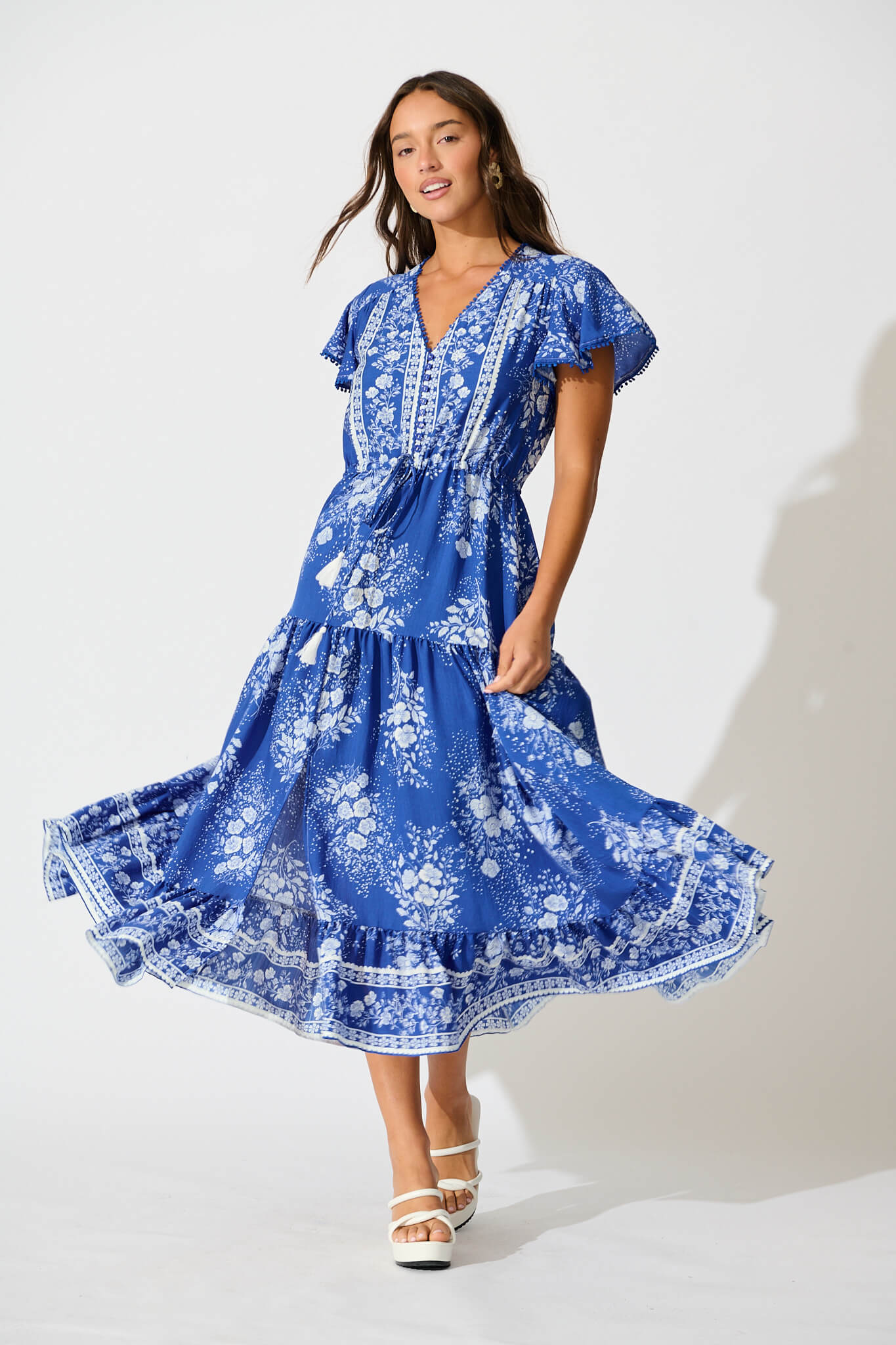 Alice Maxi Dress in Blue with White Floral