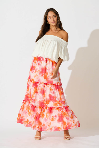 Everett Maxi Skirt in Red and Orange Floral