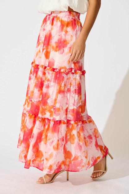 Everett Maxi Skirt in Red and Orange Floral