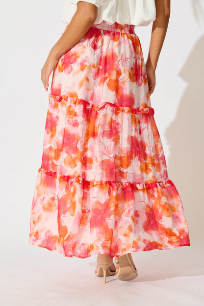Everett Maxi Skirt in Red and Orange Floral