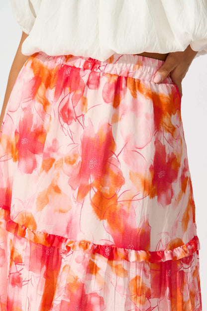Everett Maxi Skirt in Red and Orange Floral