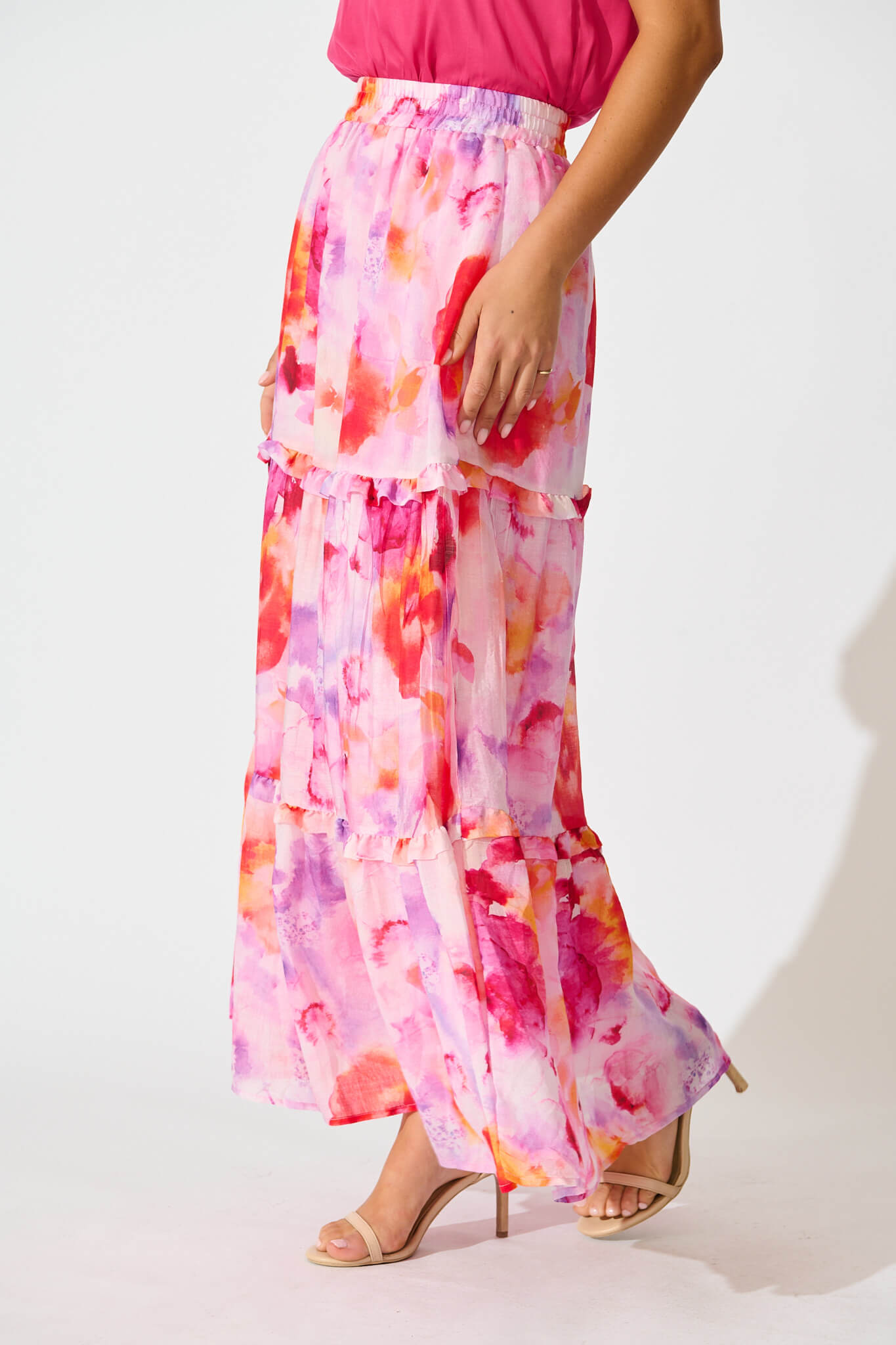 Everett Maxi Skirt in Pink and Purple Multi Floral