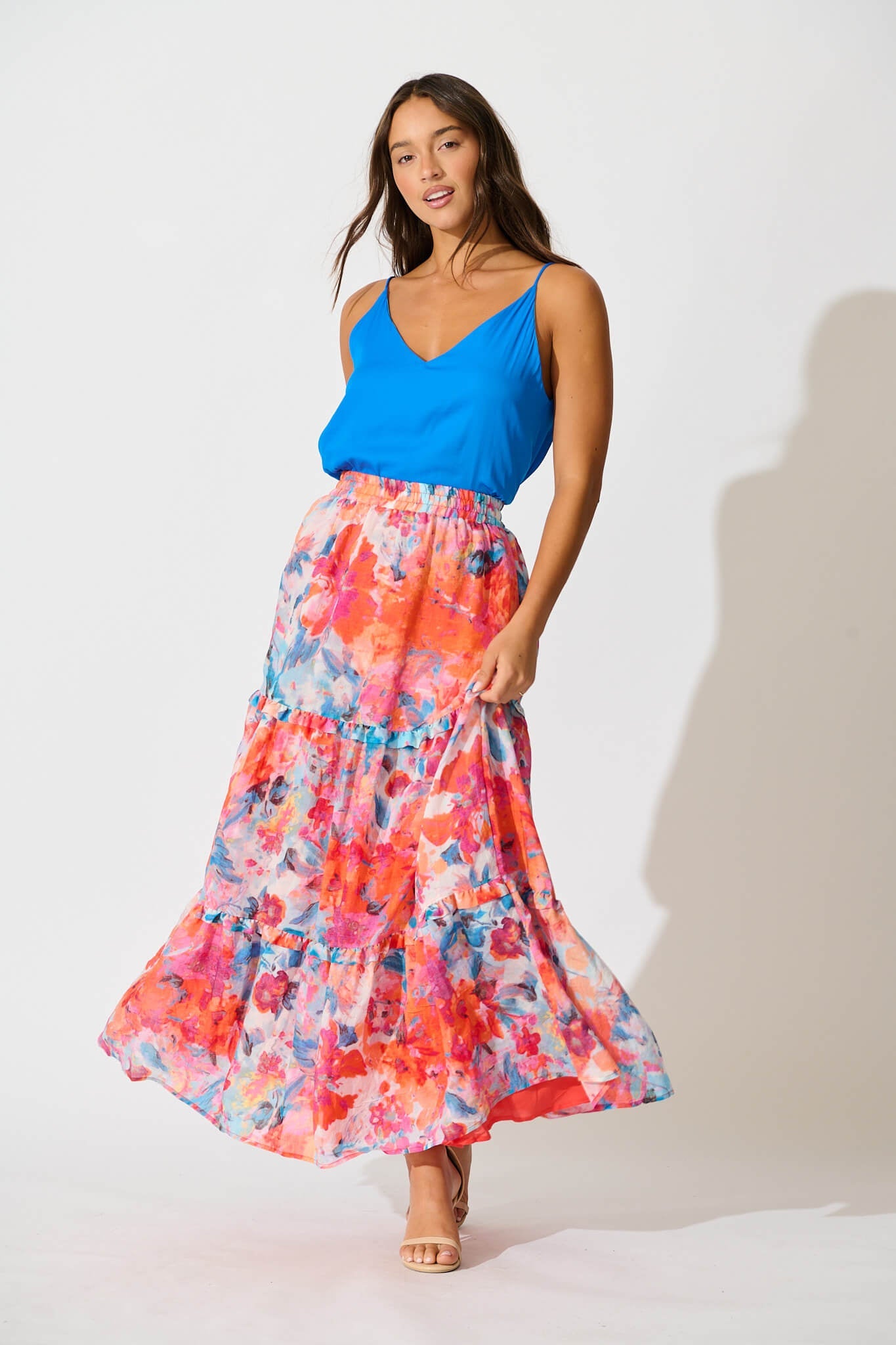Everett Maxi Skirt in Blue and Orange Multi Floral