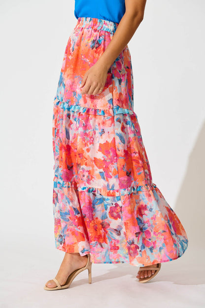 Everett Maxi Skirt in Blue and Orange Multi Floral