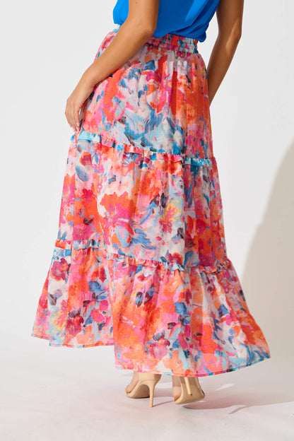 Everett Maxi Skirt in Blue and Orange Multi Floral