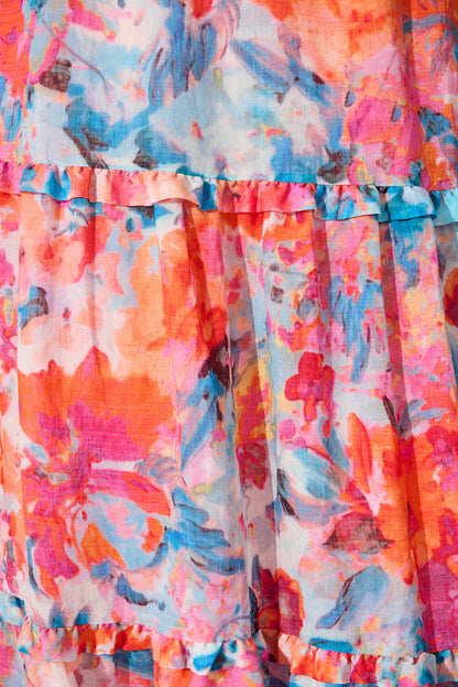 Everett Maxi Skirt in Blue and Orange Multi Floral