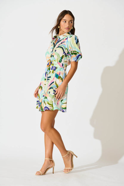 Jaylin Shirt Dress Multi Green Print