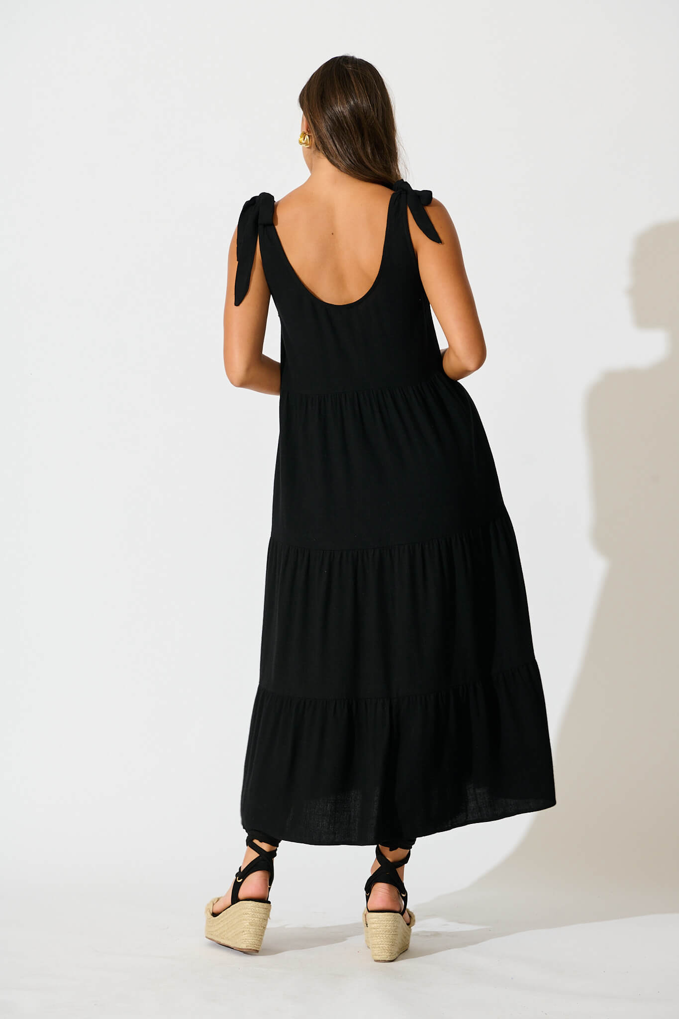 Estefani Maxi Sundress in Black Linen Blend