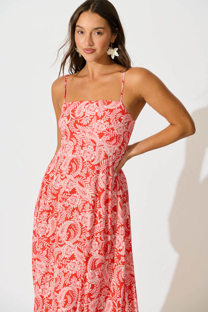 Willa Maxi Sundress In Red Paisley
