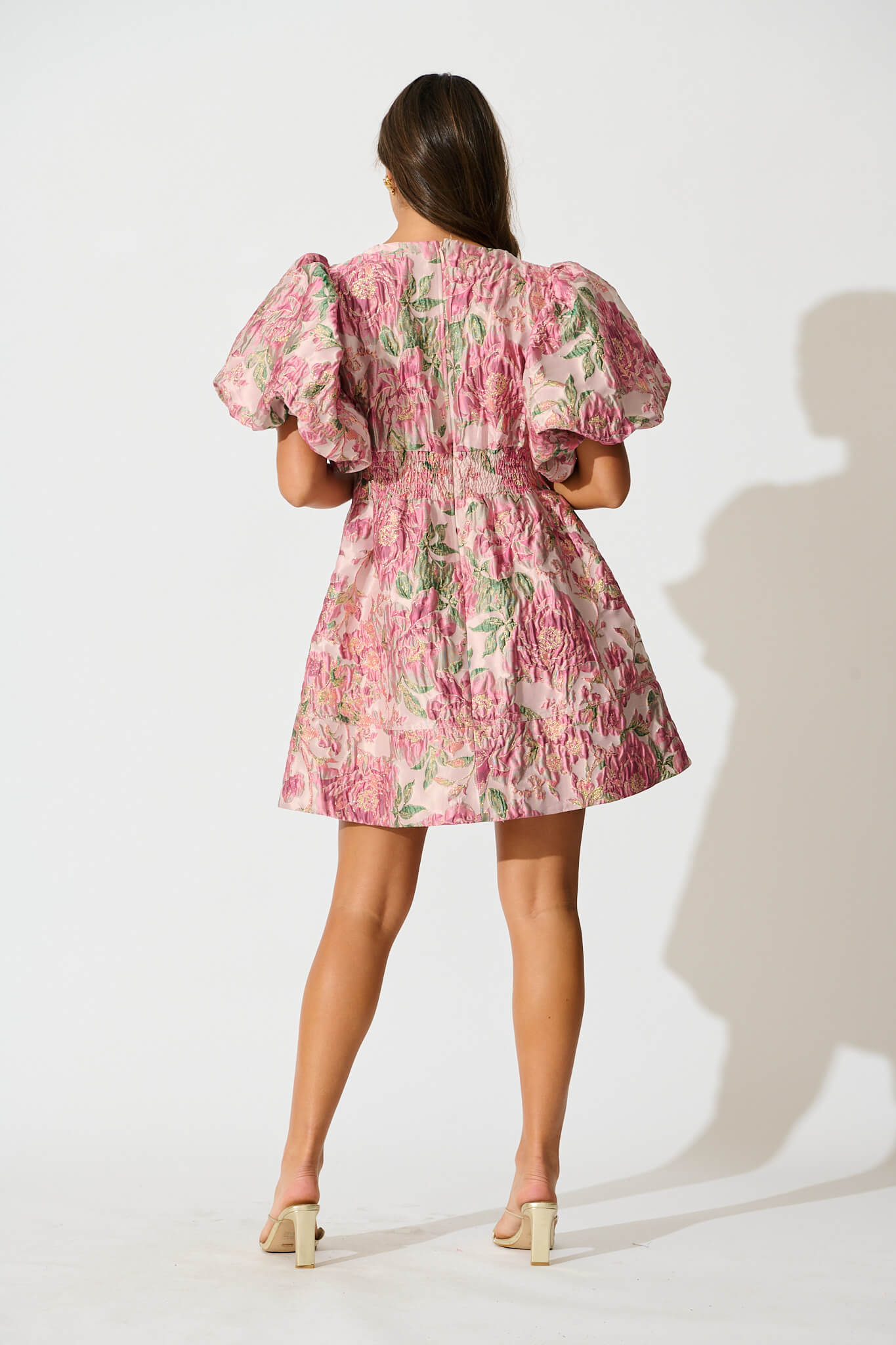 Paris Dreamer Dress in Dusty Pink with Green Jacquard