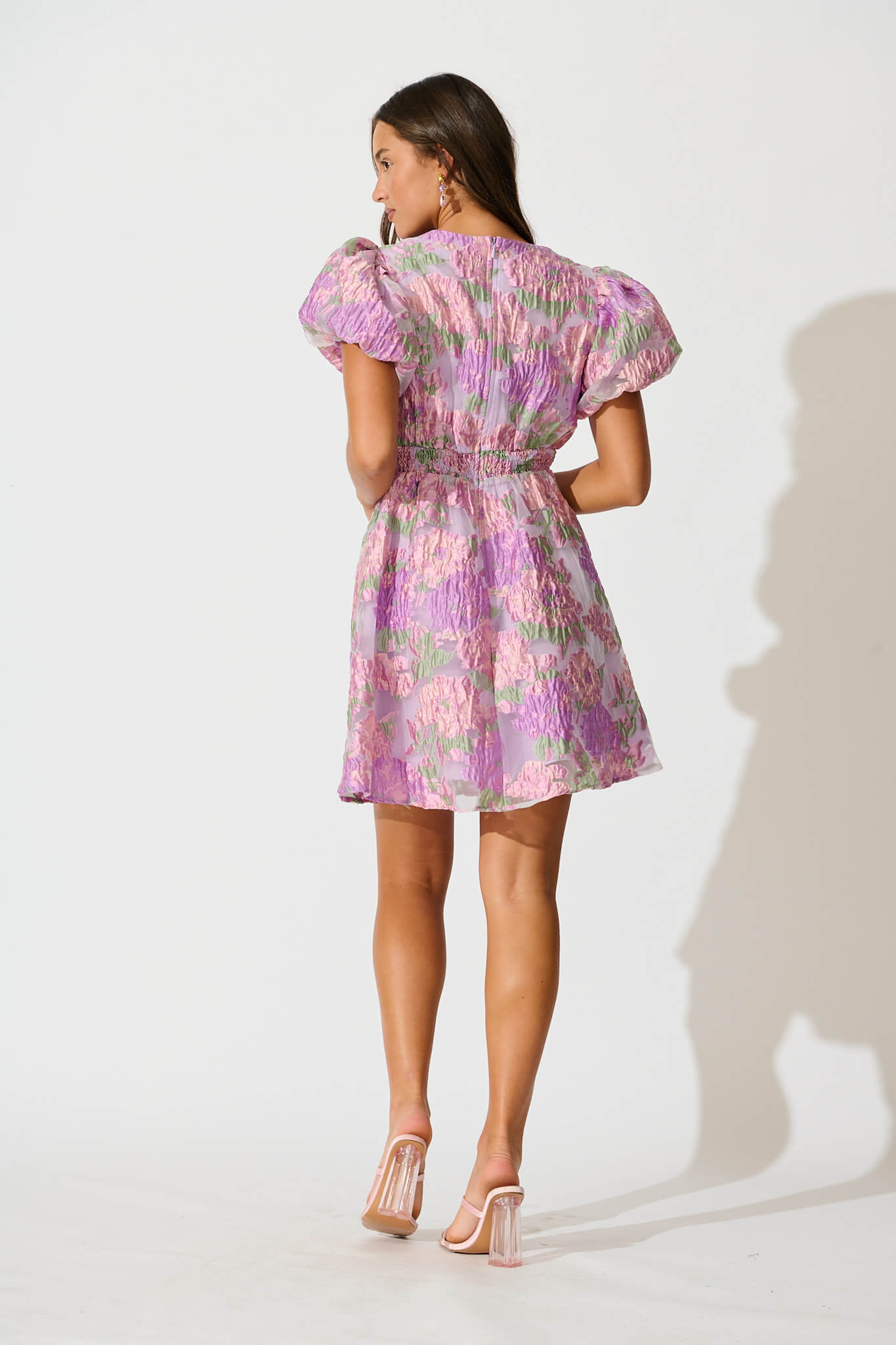 Opulent Dress in Lilac Floral Organza Jacquard