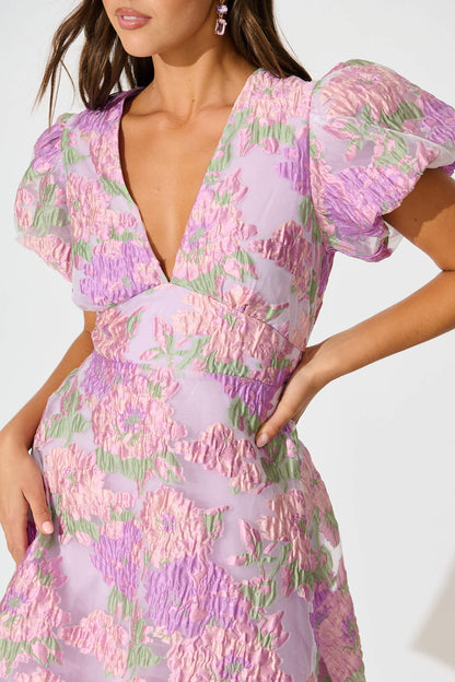 Opulent Dress in Lilac Floral Organza Jacquard