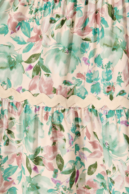 Laconia Midi Dress In White With Teal Floral