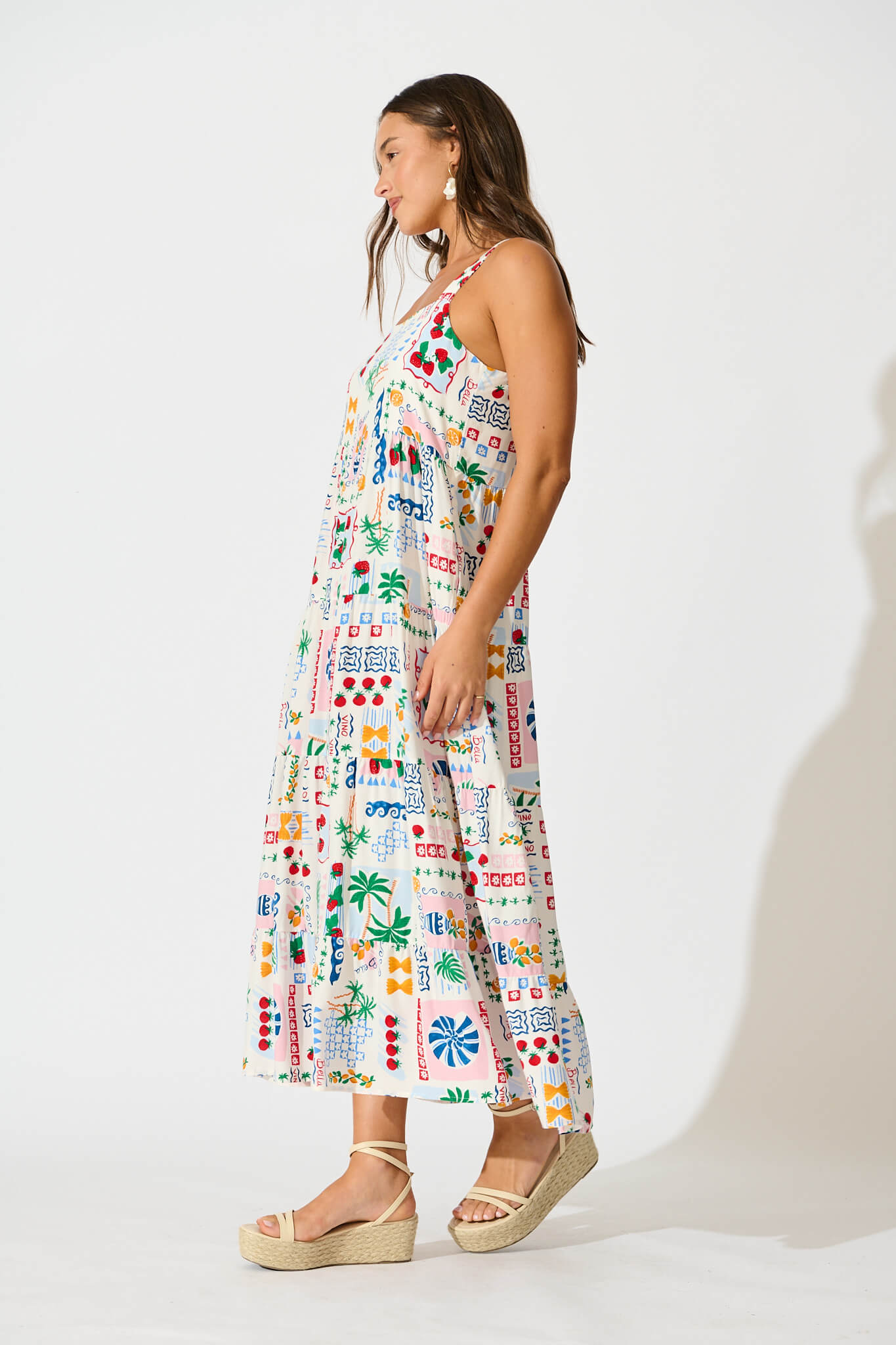 Jolie Maxi Sundress In White Multi Print