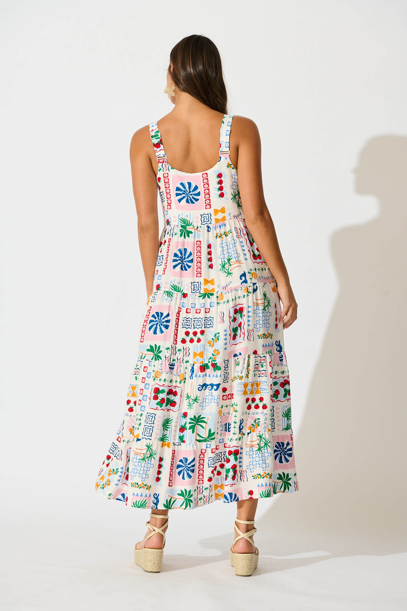 Jolie Maxi Sundress In White Multi Print