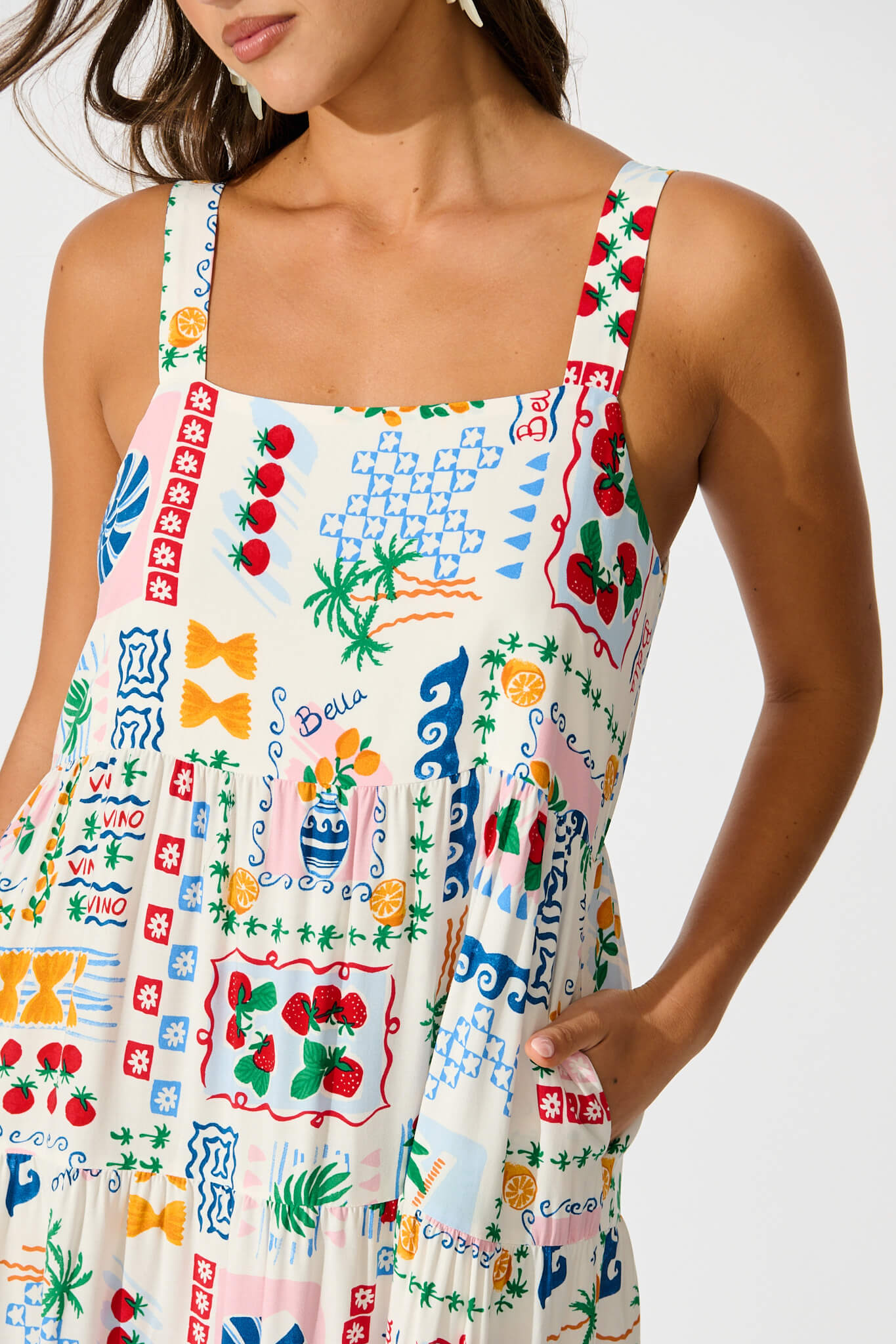 Jolie Maxi Sundress In White Multi Print