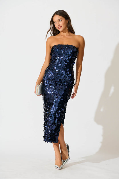 Nashi Maxi Dress in Midnight Blue Sequin