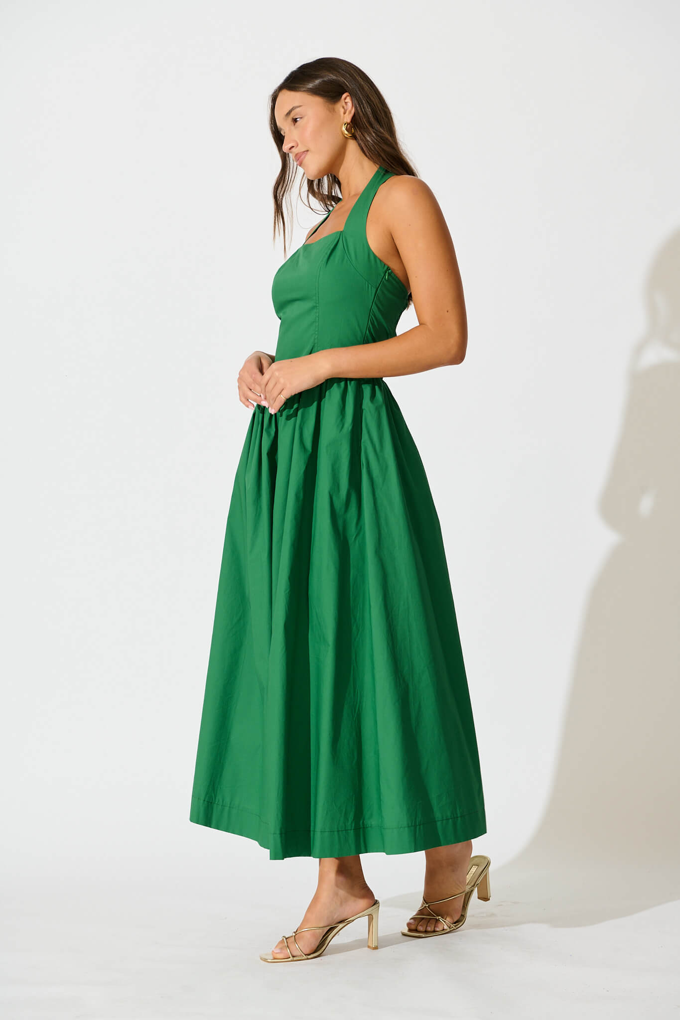 Lanna Halter Neck Maxi Dress in Green Cotton