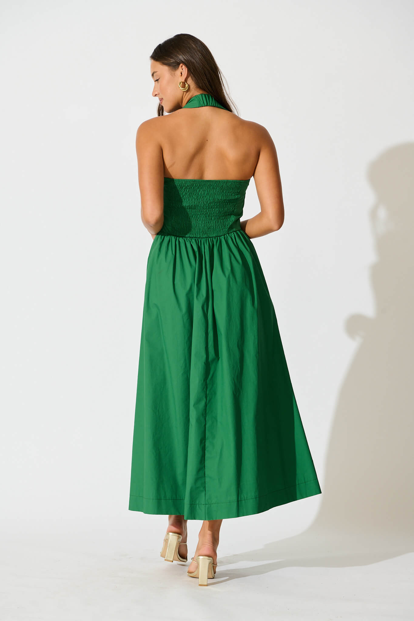 Lanna Halter Neck Maxi Dress in Green Cotton