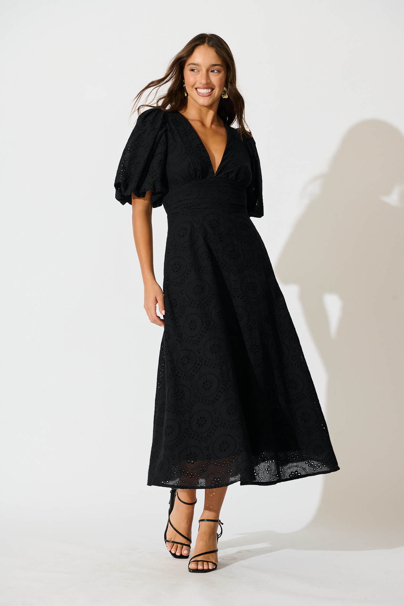 Duchess Maxi Dress In Black Broderie Cotton