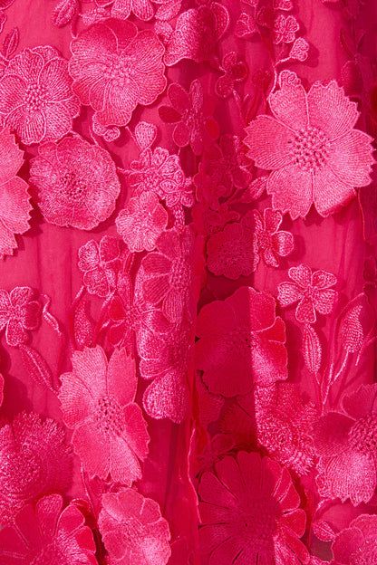 Annalise Dress in Hot Pink Embroidered Tulle