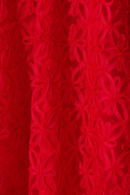 Sia Midi Dress in Red Floral Embroidered Tulle