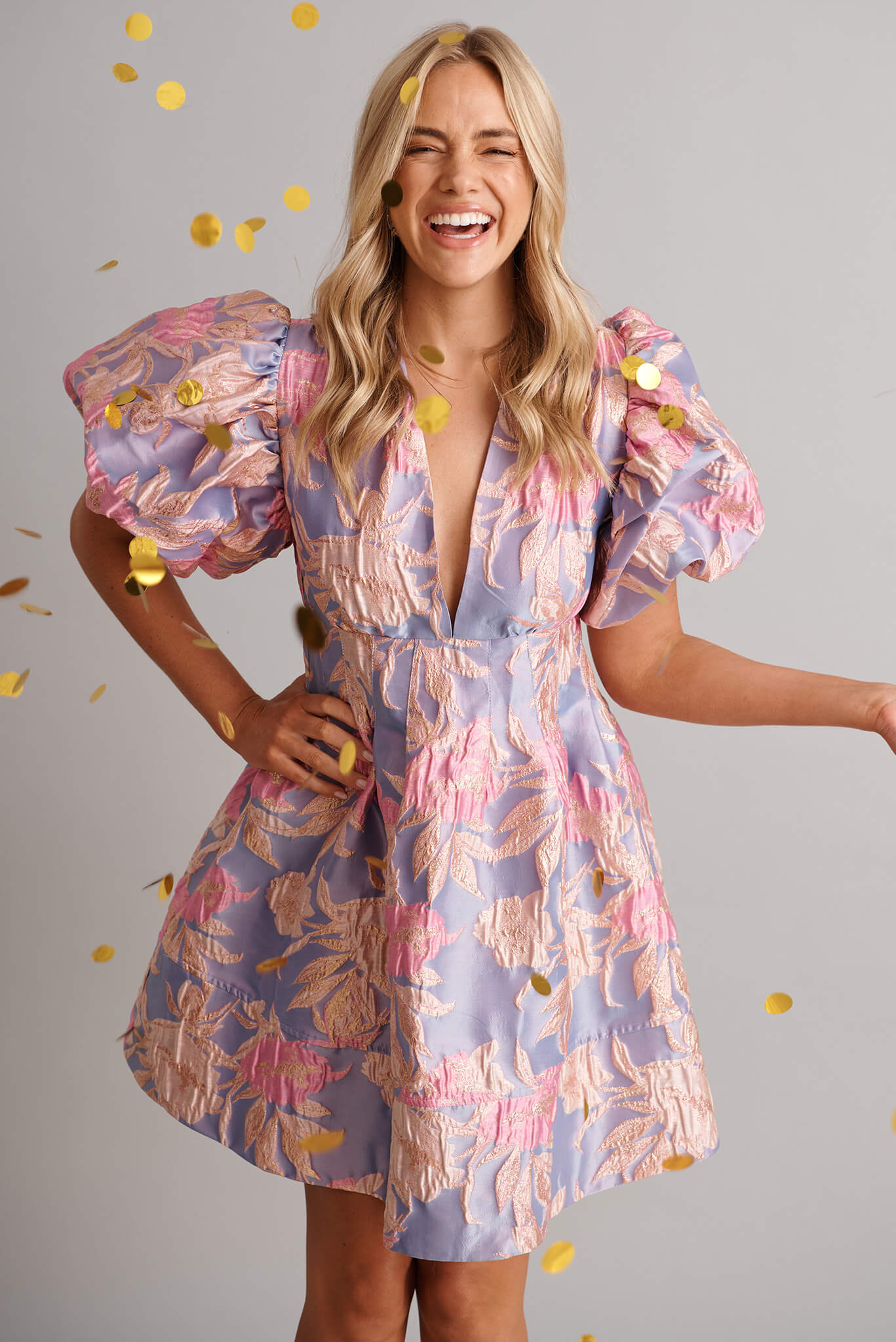 Paris Dreamer Dress in Lilac and Pink Metallic Jacquard