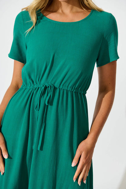 Mary Midi Dress In Teal Linen Blend