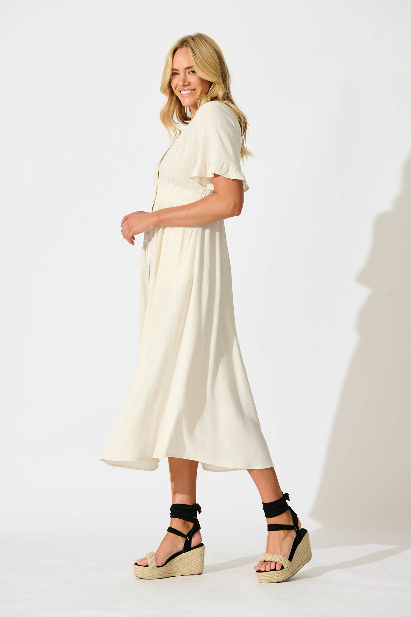 Daysia Midi Dress in Oatmeal Linen Blend