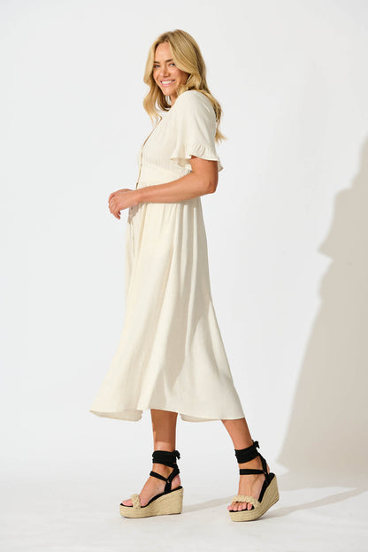 Daysia Midi Dress in Oatmeal Linen Blend