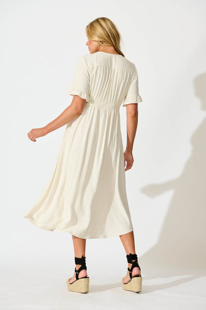 Daysia Midi Dress in Oatmeal Linen Blend