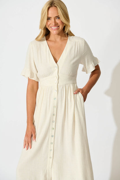 Daysia Midi Dress in Oatmeal Linen Blend