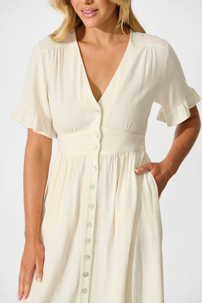 Daysia Midi Dress in Oatmeal Linen Blend