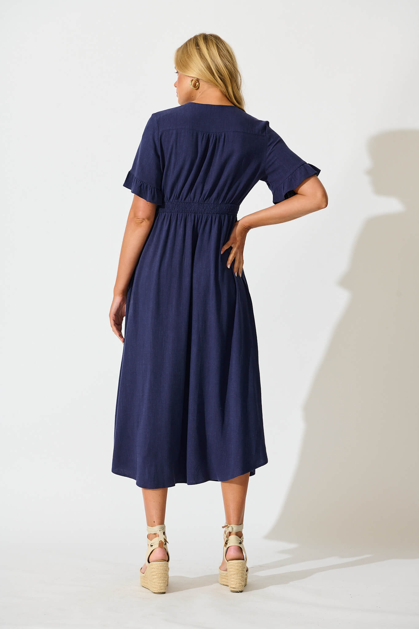 Daysia Midi Dress in Navy Linen Blend