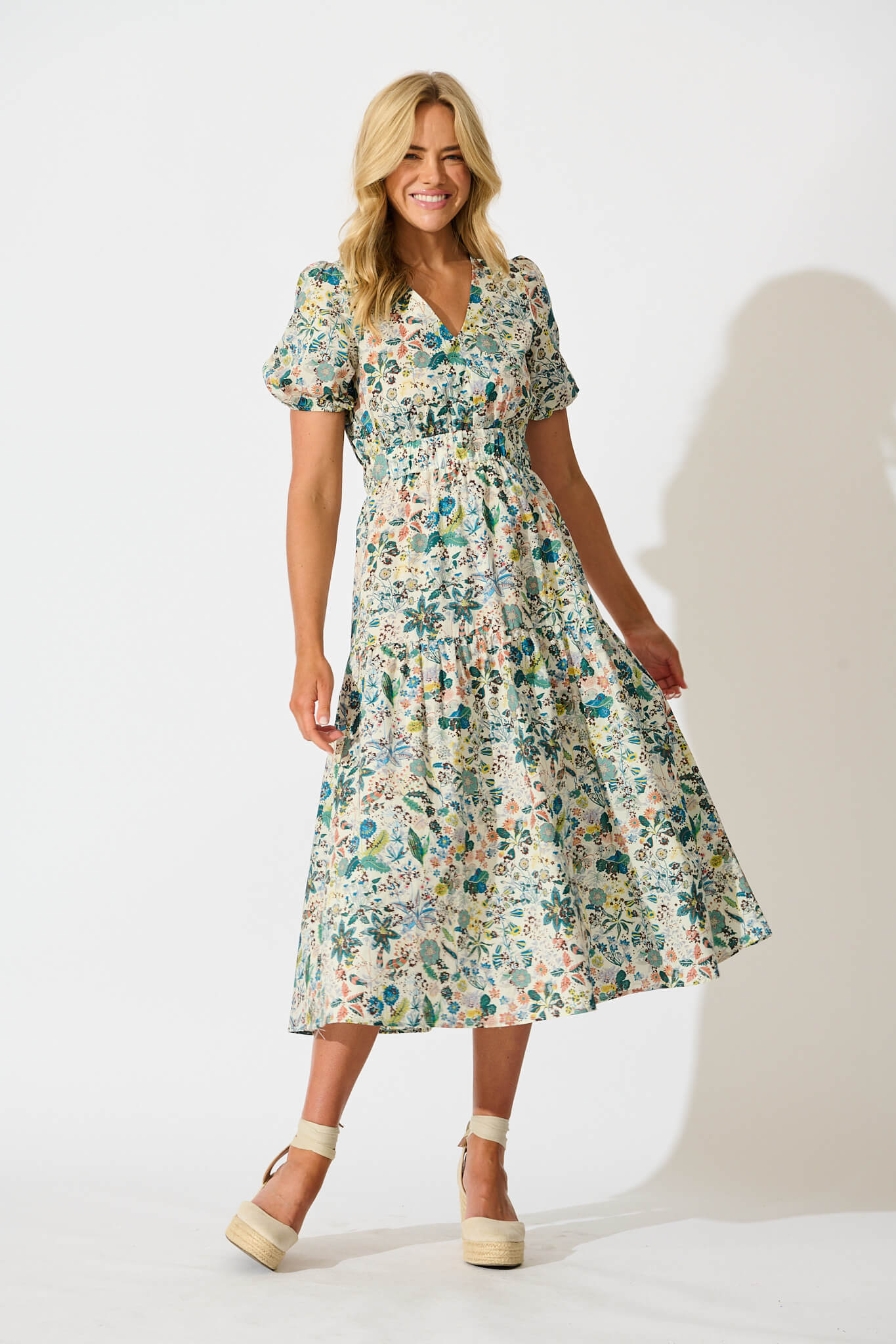 Eyes On You Midi Dress in Multi Floral Cotton