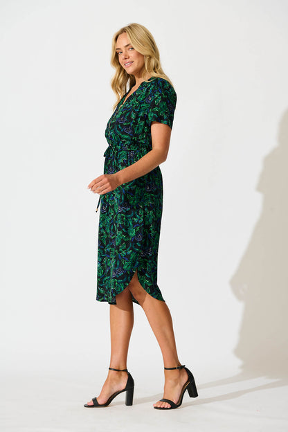 Go Getter Zip Dress in Emerald with Green and Blue Floral