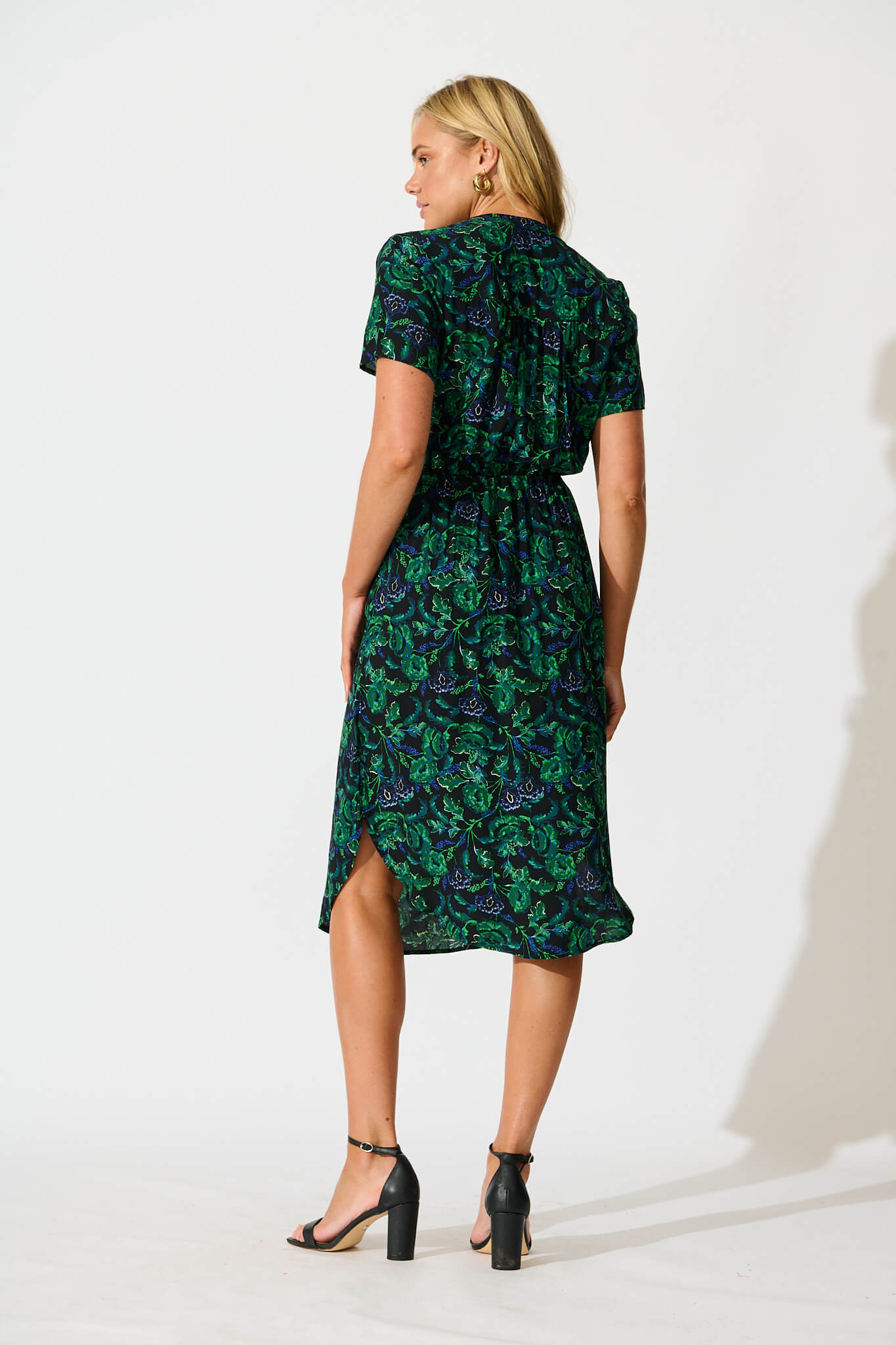 Go Getter Zip Dress in Emerald with Green and Blue Floral