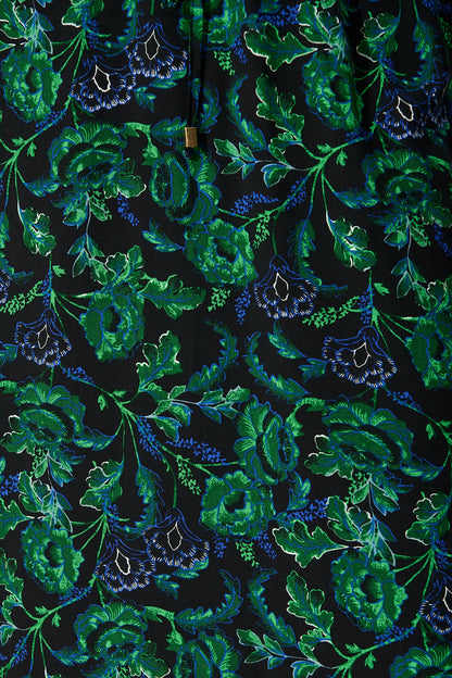Go Getter Zip Dress in Emerald with Green and Blue Floral