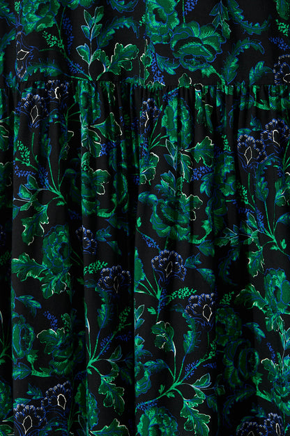 Bilboa Maxi Skirt in Emerald with Green and Blue Floral