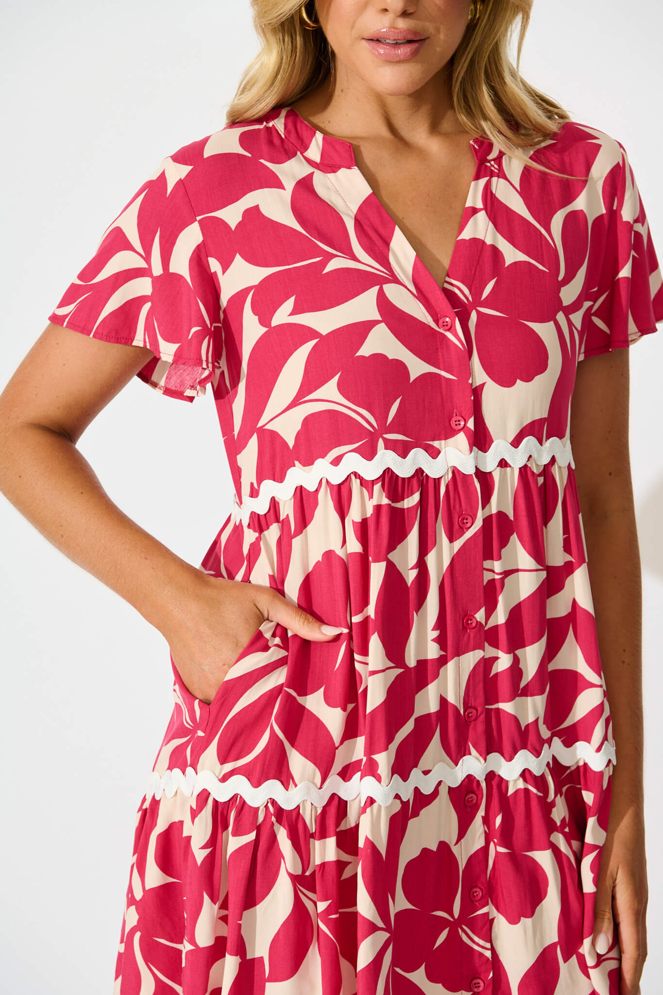 Hayati Smock Dress In Pink Leaf