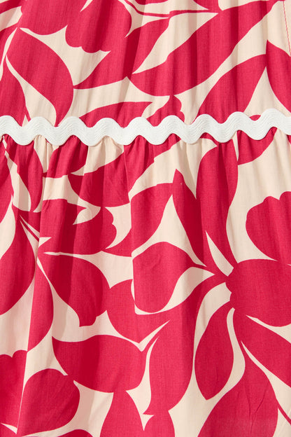 Hayati Smock Dress In Pink Leaf