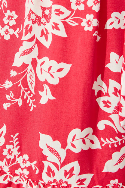 Janna Dress in Raspberry with White Border Print