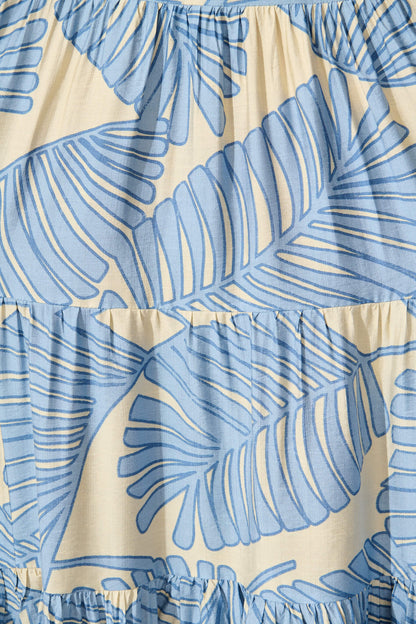 Monroe Maxi Sundress In Cream with Blue Leaf
