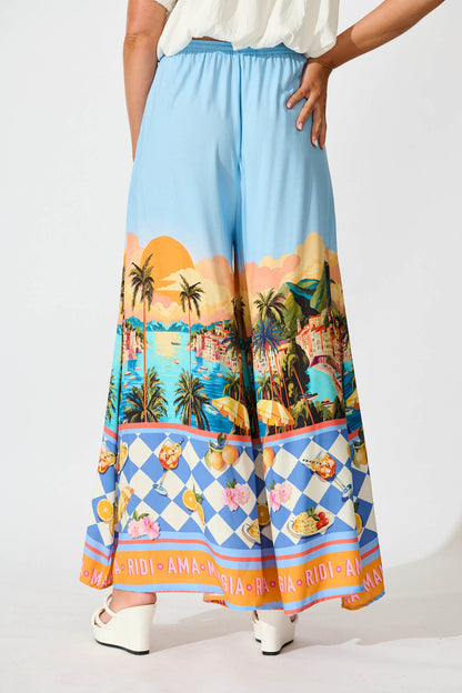 Lucia Pant In Light Blue with Multi Tropical Print